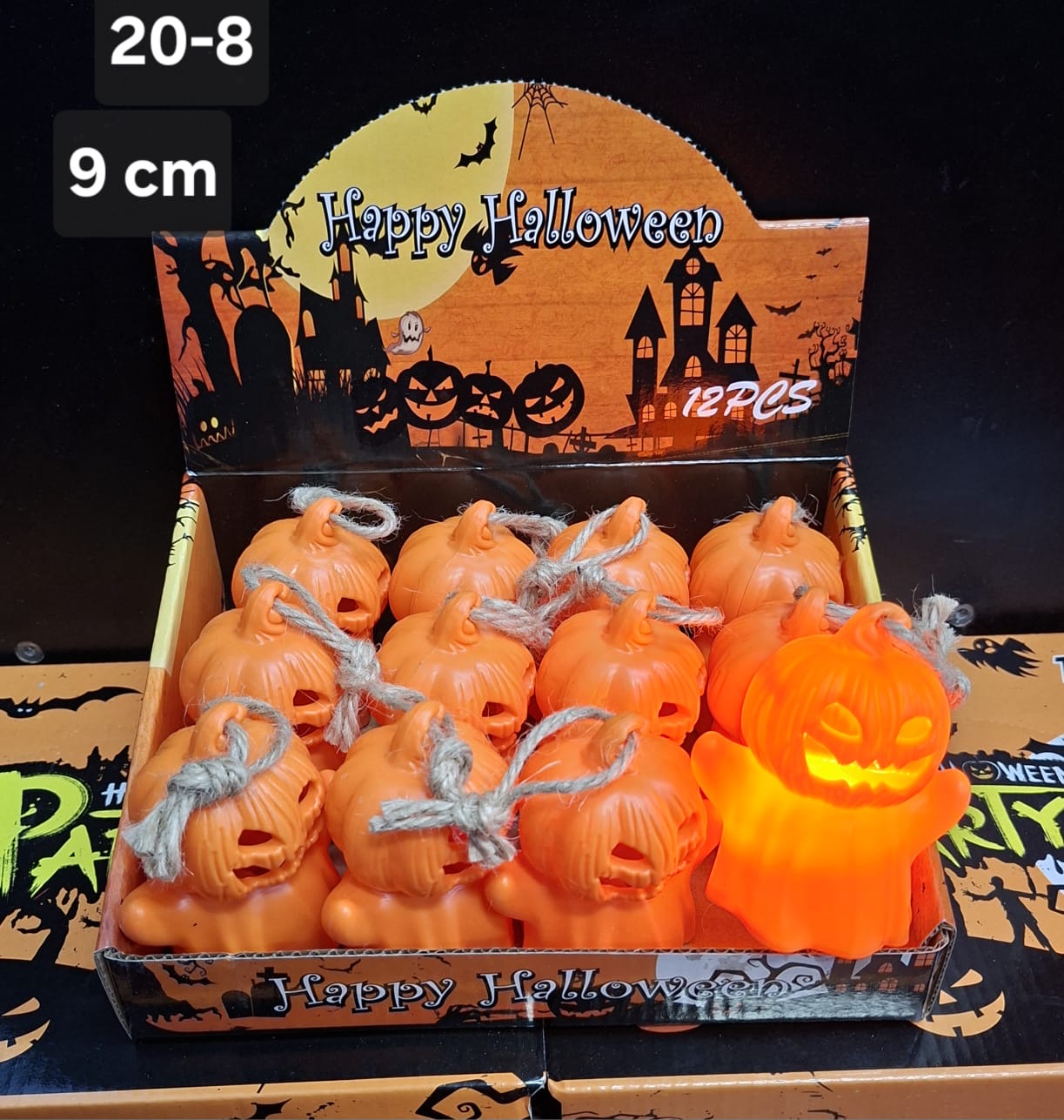 Set 12 Dovleci Halloween cu LED, 9 cm – Decorațiuni Lumină